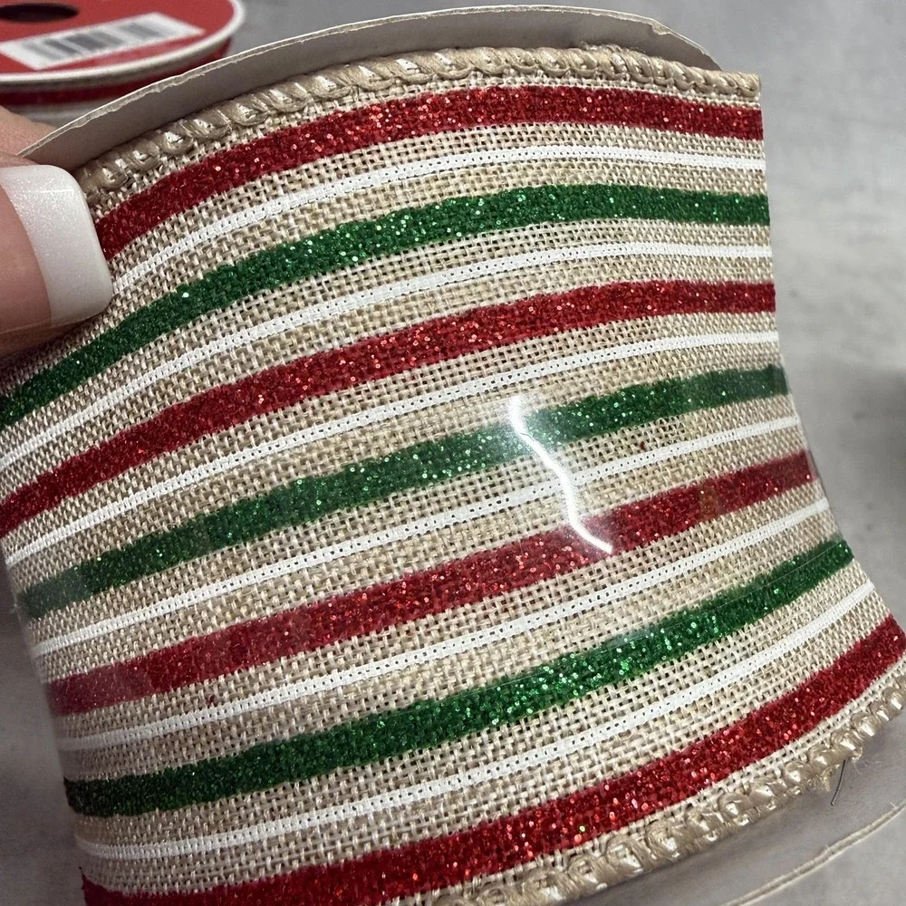 Celebrate It Christmas Wired Ribbon Lot 4 Spools Truck Lights‎ Red Green Glitter
